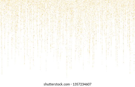 Square confetti gold garlands vector illustration on white. Glowing hanging garlands made of square sparkles gold confetti flying on white background. Anniversary holiday decoration.