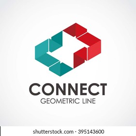Square connect of geometric ribbon abstract vector and logo design or template line business icon of company identity symbol concept