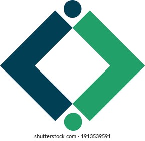 Square connecting letter K with reverse order on head reflation.