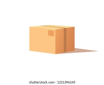 Square container made of cardboard for product and items transportation and safe storage. Carton package box with adhesive tape isolated icon vector.