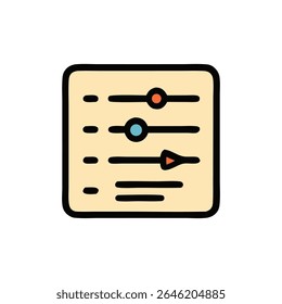 A square control panel features three sliders, each with a colored circular indicator, and a triangular arrow indicator.