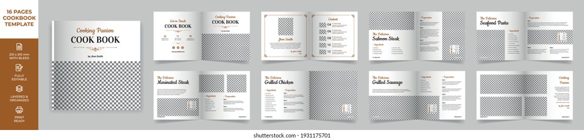 Square Cookbook Layout Template with Brown Accents, Simple style and modern design, Recipe Book Layout