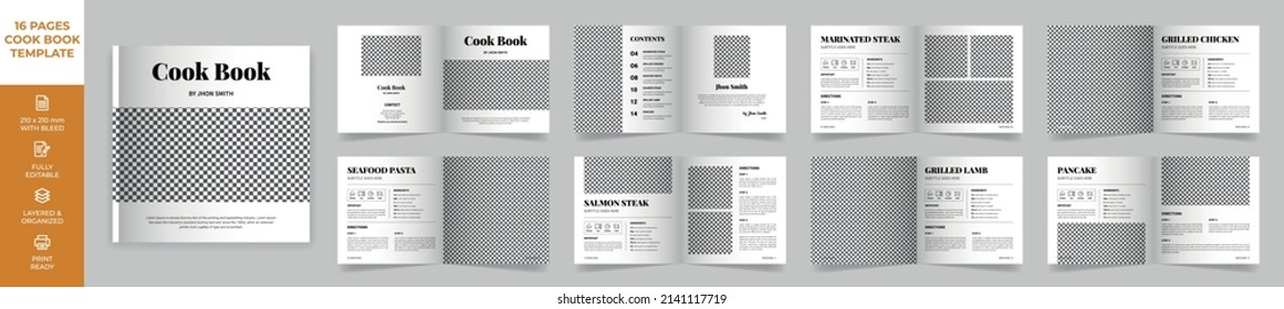 Square Cookbook Layout Template with Brown Accents, Simple style and modern design, Recipe Book Layout