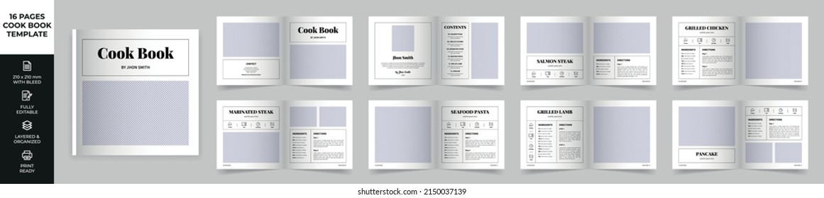 Square Cookbook Layout Template, Simple style and modern design, Recipe Book Layout