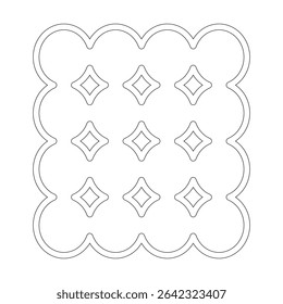 Square cookie icon. Sweet biscuit vector. Repeated diamond holes. Scalloped border shape.