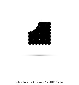 Galletas cuadradas con bordes ondulados y esquinas redondeadas horneadas en la cocina. Raqueta mordida con huellas de dientes. Logo negro sobre fondo blanco, sencillo emblema plano. Ilustración vectorial aislada con sombra.