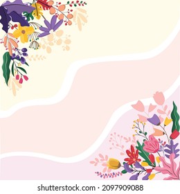 Square Corner Spring Flower Floral Plant Frame Card Vector Decoration