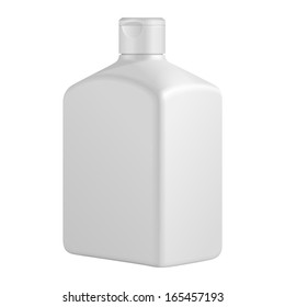 Square Cosmetic Or Hygiene Grayscale White Plastic Bottle Of Gel, Liquid Soap, Lotion, Cream, Shampoo. Ready For Your Design. Illustration Isolated On White Background. Vector EPS10 