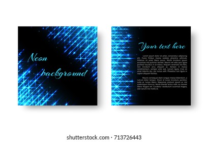 Square cover of the catalog with neon lines of blue light on a black background for the New Year's design