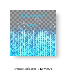 A square cover of leaflets with blue stripes of neon light on a transparent background for Christmas decoration