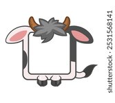 Square cow frame, cartoon avatar for ui games. Empty animal frame for your kids decor, print or stickers