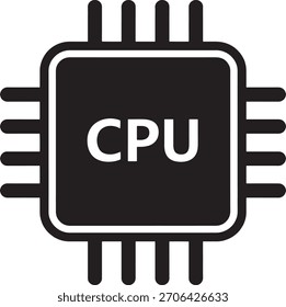 Icono cuadrado del microchip de la CPU, Ilustración vectorial audaz y técnica