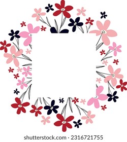 square Creative vibrant floral frame, bright frame with wildflowers in juicy colors.