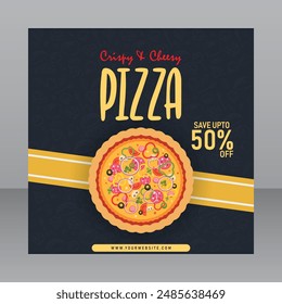 Square Crispy and Cheesy Pizza Flyer For Marketing Purposes, Restaurant Banner, Restaurant Flyer, Restaurant Poster, Food Banner, Food Poster, Food Flyer, Advertisement Flyer