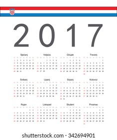 Square Croatian 2017 year vector calendar. Week starts from Sunday.