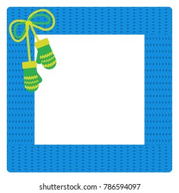 Square crocheted frame, decorated with mittens. For decors.
