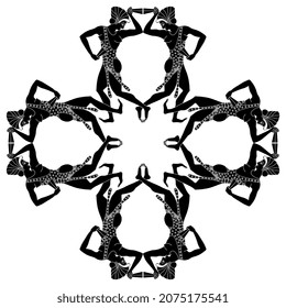 
Square cross design or frame with dancing ancient Greek girls. Black and white negative silhouette.