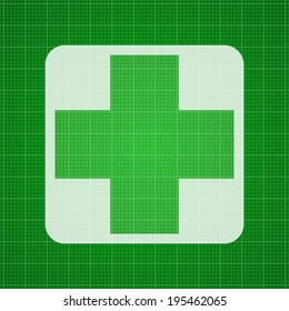 square cross icon on green medical background with line pattern(vector) 