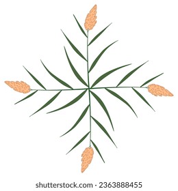 Diseño floral de forma cruzada cuadrada con cuatro ramas florecientes. Ilustración vectorial aislada.