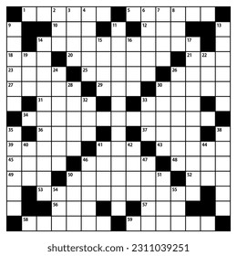 Square crossword puzzle vector  graphic. American-style crossword puzzle.15x15 Blank crossword grid.