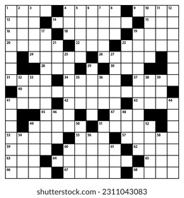 Square crossword puzzle vector  graphic. American-style crossword puzzle.15x15 Blank crossword grid.