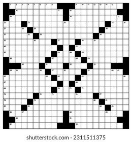 Square crossword puzzle vector  graphic. American-style crossword puzzle.21x21 Blank crossword grid.