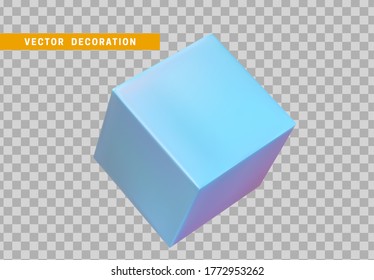 Square cube of blue color. 3d object isolated with transparent background. Vector illustration