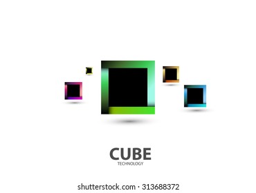 Square Cube Logo, Abstract Business Technology Icon, editable vector