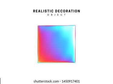 Square and cube. Realistic shape 3d objects with gradient holographic color of hologram. Decorative design elements isolated on white background. vector illustration