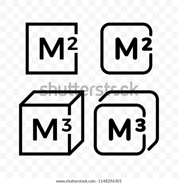 Mの文字と建設業用のメジャー番号を持つ細い線画アイコンの正方形と立方メートルのベクター画像ロゴ のベクター画像素材 ロイヤリティフリー