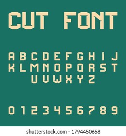 Square cut font. Vector letters and numbers.