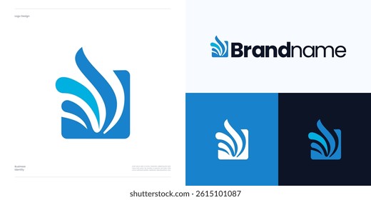 Square cut with splashing water drop logo icon design vector element illustration editable, Symbol waves and fluid sign with excited for capital, festival, finance, loan and brand identity business