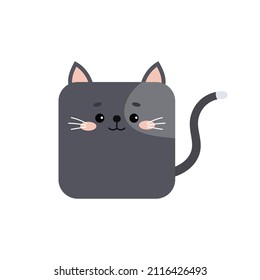 Square cute cat animal face icon isolated on white background. Cute cartoon square shape kitty farm pet kawaii avatar for kids character. Vector flat clip art illustration mobile ui game application.