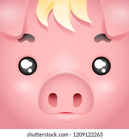 Square cute swine pig character cartoon design vector illustration