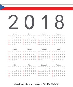Square Czech 2018 year vector calendar. Week starts from Sunday.