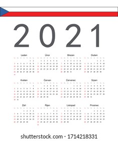 Square Czech 2021 year vector calendar. Week starts from Sunday.