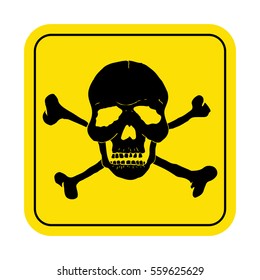 Square danger sign with skull symbol. Deadly danger sign, warning sign.