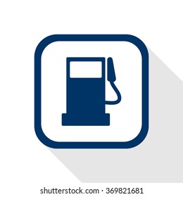 square dark blue icon fuel pump station with long shadow - symbol of benzine, oil, gas in flat design