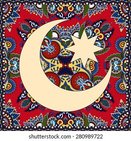square decorative carpet design for holy month of muslim community festival Ramadan Kareem, invitation card or print fabric, paper and other, vector illustration