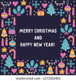 Square decorative Christmas New Year frame greeting card template design