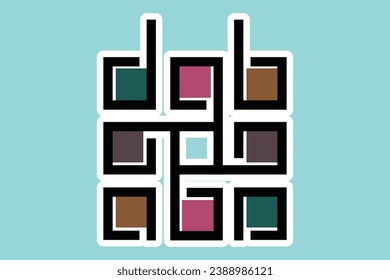 Square decorative color corporate identity sticker design element. QR code and digital tech logo sticker concept.