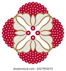 Square decorative element with floral motifs. Russian folk style. Isolated vector illustration.