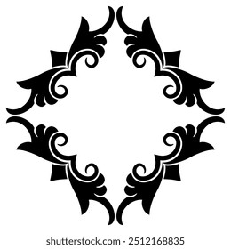 Elemento decorativo quadrado ou moldura. Antigo estilo folclórico russo. Fundo étnico retangular. Silhueta em preto e branco.