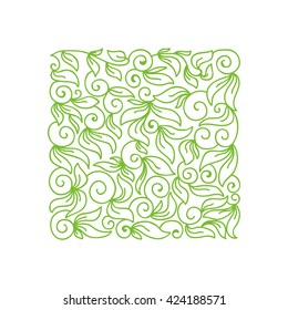 Square decorative element of leaves and swirls