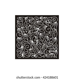 Square decorative element of leaves and swirls