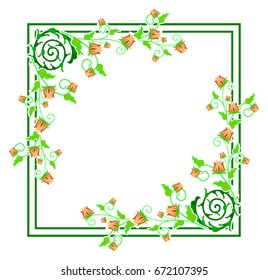 Square decorative frame with abstract flowers. Vector clip art.