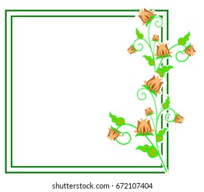 Square decorative frame with abstract flowers. Vector clip art.