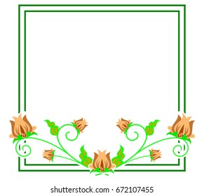 Square decorative frame with abstract flowers. Vector clip art.