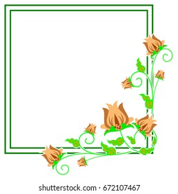 Square decorative frame with abstract flowers. Vector clip art.