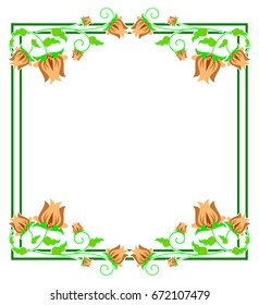 Square decorative frame with abstract flowers. Vector clip art.